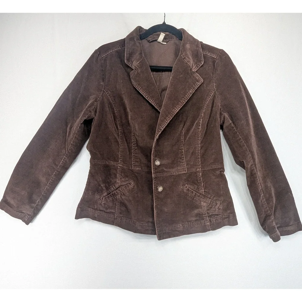 St Johns Bay Womens Brown Corduroy Stretch‎ Blazer Jacket Size 6 Button Front